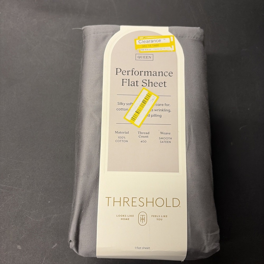 Threshold Queen Size 400 Thread Count Performance Flat Sheet Radiant Gray 20519